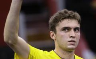 Gilles Simon après sa victoire face au russe Igor Andreev, à Madrid, le 13 octobre 2008.