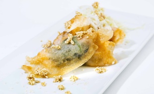 Croustillant de grosses crevettes, chou blanc au sésame