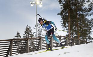 Quentin Fillon Maillet lors du sprint de Kontiolahti en mars 2020.