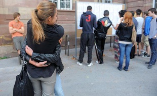 Des lycéens, du lycée Fustel de Coulanges, à Strabourg, découvrent les résulats du bac 2011.
