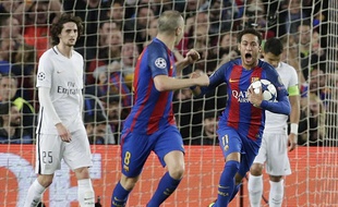 Neymar après son but contre le PSG au Camp Nou le 8 mars 2017.