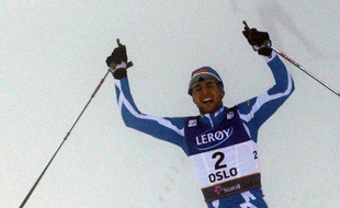 Le champion de combiné nordique, Jason Lamy-Chappuis, lors de sa victoire aux championnats du monde, le 2 mars 2011 à Oslo.