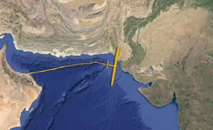 Deuxième étape du Solar Impulse 2, entre Oman et l'Inde, le 10 mars 2015.