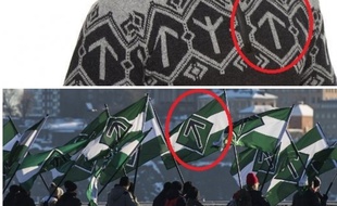La rune de Tyr, symbole de la mythologie mais aussi d'un mouvement néonazi sévissant en Europe du Nord.