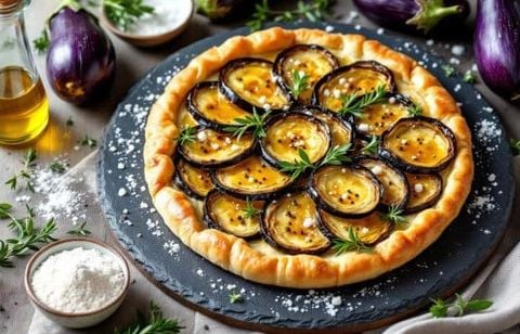 Croustillante et parfumée, la tarte fine aubergine-thym parfaite pour un dîner rapide et savoureux