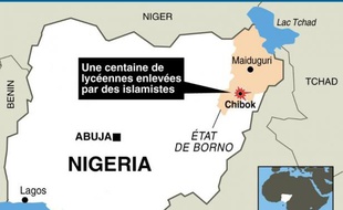 Carte localisant Chibok, lieu de l'enlèvement de lycéennes, au Nigeria