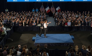 Emmanuel Macron répond aux questions d'étudiants à la George Washington University, le 25 avril 2018.