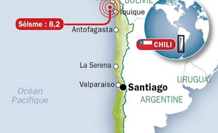 Infographie du nord du Chili, frappé par un séisme de magnitude 8,2 le mardi 1er avril.