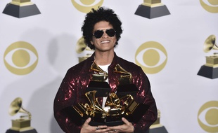 Bruno Mars aux Grammy Awards, le 28 janvier 2018.