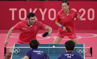 Les Français Emmanuel Lebesson et Jia Nan Yuan ont terminé quatrièmes du double mixte des JO de Tokyo, le 26 juillet 2021.