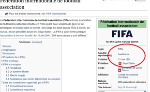 La page Wikipedia de la Fifa a été détournée par des plaisantins.