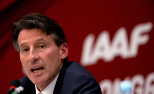 Sebastian Coe lors d'une conférence de presse le 19 août 2015 à Pékin.