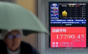 Un tableau d'indices boursiers dans une rue de Tokyo, le 30 janvier 2015