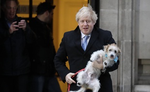 Boris Johnson et son chien Dilyn, le 12 décembre à Londres.