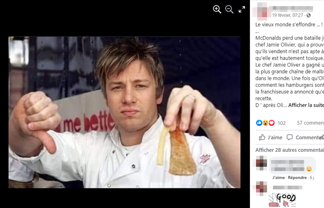 On Facebook, a viral post celebrates Jamie Oliver's struggle with junk food.