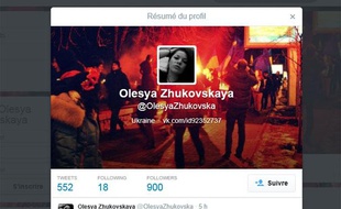 Capture du compte Twitter d'Olesya Zhukovskaya, une manifestante ukrainienne qui a annoncé sa mort en direct sur le réseau social, le 20 février 2014.