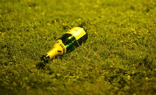 Une bouteille d'alcool dans l'herbe (illustration)