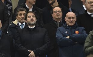 Bernard Laporte (au premier plan) et Mohed Altrad (au deuxième) au Stade de France le 1er février 2019.