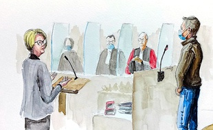 Isabelle Fouillot à la barre, la mère d'Alexia Daval, face à Jonathann Daval lors de son procès, le 18 novembre 2020.
