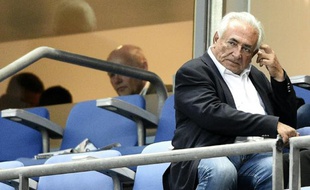 Dominique Strauss-Kahn assiste à la finale PSG-Auxerre de la Coupe de France de foot le 30 mai 2015 au Stade de France