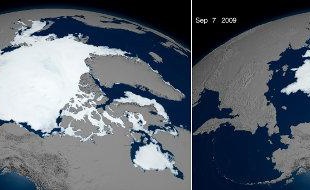 La fonte saisonnière de la banquise arctique au cours de l'été, entre le 1er juillet 2009 et le 7 septembre 2009