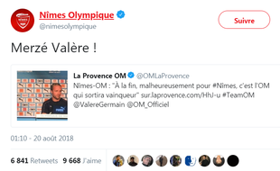 Nîmes taquine Valère Germain après la victoire contre l'OM.