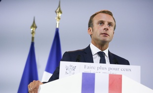 Emmanuel Macron, president de la Republique lors du lancement par le president de la Republique de la strategie de prevention et de lutter contre la pauvrete au Musee de l'Homme. Mardi 18 septembre, Emmanuel Macron poursuit sur les annonces de grandes réformes avec un plan santé.