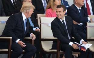 Donald Trump et Emmanuel Macron lors de la parade militaire sur les Champs-Elysées, le 14 juillet 2017.