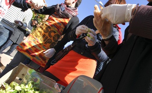 Toulouse, le 17 févier 2013. Une soupe disco gratuite à base de légumes de récupératiojn est organisée place Wilson.