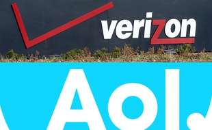 Les logos des groupes Verizon et AOL.