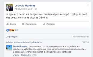 La référence de Ludovic Martinez au Général de Gaulle n'a pas fait l'unanimité sur Facebook.