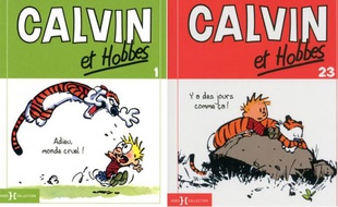 Deux couvertures d'albums «Calvin et Hobbes» parus en France chez Hors-Collection.