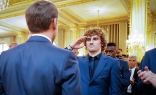 Antoine Griezmann face à Emmanuel Macron à l'Elysée, le 4 juin 2019.