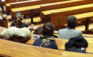 Lyon, le 14 novembre 2017. Illustration d'étudiant sur le campus des quais de l'université Lumière Lyon-2 à Lyon.