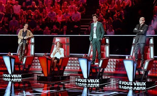 Florent Pagny, Zazie, Mika et Pascal Obispo sur le tournage de la saison 7 de «The Voice», le 13 novembre 2017.