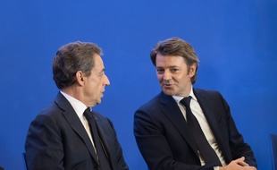 Nicolas Sarkozy, président de Les Républicains, et François Baroin, sénateur-maire LR de Troyes, président de l'Assocation des maires de France, le 1er juin 2016 au siège de LR à Paris.