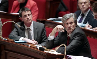 Le ministre de l'Agriculture Stéphane Le Foll et le Premier ministre Manuel Valls à l'Assemblée nationale le 28 janvier 2015