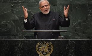 Le Premier ministre indien Narendra Modi s'exprime le 27 septembre 2014 à la tribune de l'ONU à New York