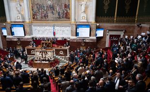 Elisabeth Borne and members of Insoumis protest again the law.
French Prime Minister Elisabeth Borne delivers a speech confirming to force through pension law without parliament vote during a session on the government's pension reform at the lower house National Assembly.