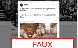 Ces photos ne montrent pas la salle des fêtes de l'Elysée avant et après rénovation.