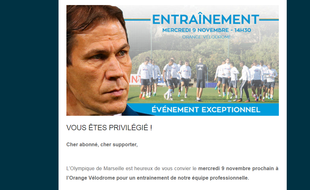 Invitation de l'OM à l'entraînement au Vélodrome du 9 novembre