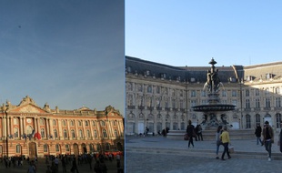 Les places du Capitole, à Toulouse, et de la Bourse, à Bordeaux.