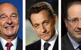 Montage de photos de Jacques Chirac, Nicolas Sarkozy et François Hollande