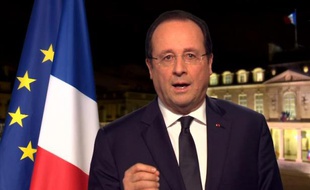 Capture d'écran de France 2 de François Hollande lors de la présentation des voeux aux Français le 31 décembre 2013 à l'Elysée à Paris