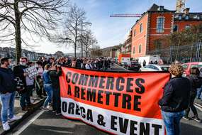 Manifestation des secteurs de l'Horeca (hôtels, restaurants, cafés) contre les fermeture à Namur en Belgique le 25 février 2021.