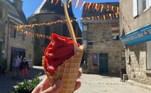 Un sorbet fraise de la Fraiseraie à Guérande.