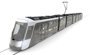 Image de synthèse du nouveau tramway nantais.