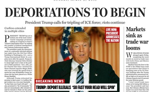 Le «Boston Globe» a publié sur son site Internet une fausse Une datée du 9 avril 2017 et imaginant Donald Trump président des Etats-Unis...