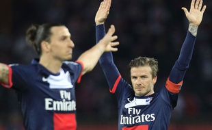 David Beckham et Zlatan Ibrahimovic lors du match entre le PSG et Brest le 18 mai 2013.
