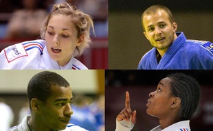 Les judokas français Automne Pavia (en haut à g.), David Larose (en bas à g.), Ugo Legrand (en haut à dr.) et Audrey Tcheumeo (en bas à dr.), avant les championnats d'Europe d'Istanbul.